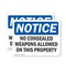 Signmission No Concealed Weapons On Property OSHA Notice Sign, Plastic, 10in W x 7in L, 2PK OS-2PACK-NS-P-710-L-16068 - alternate 1